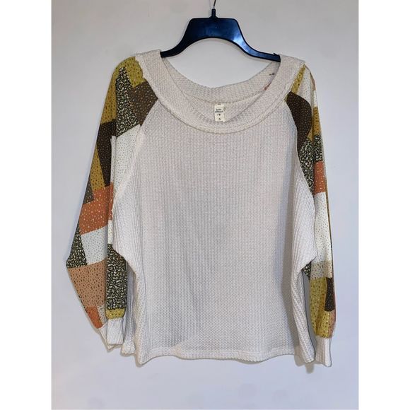 Anthropologie Lazy Sundays Boho Balloon Sleeve Waffle Knit Sweater, Size Medium - Picture 2 of 8